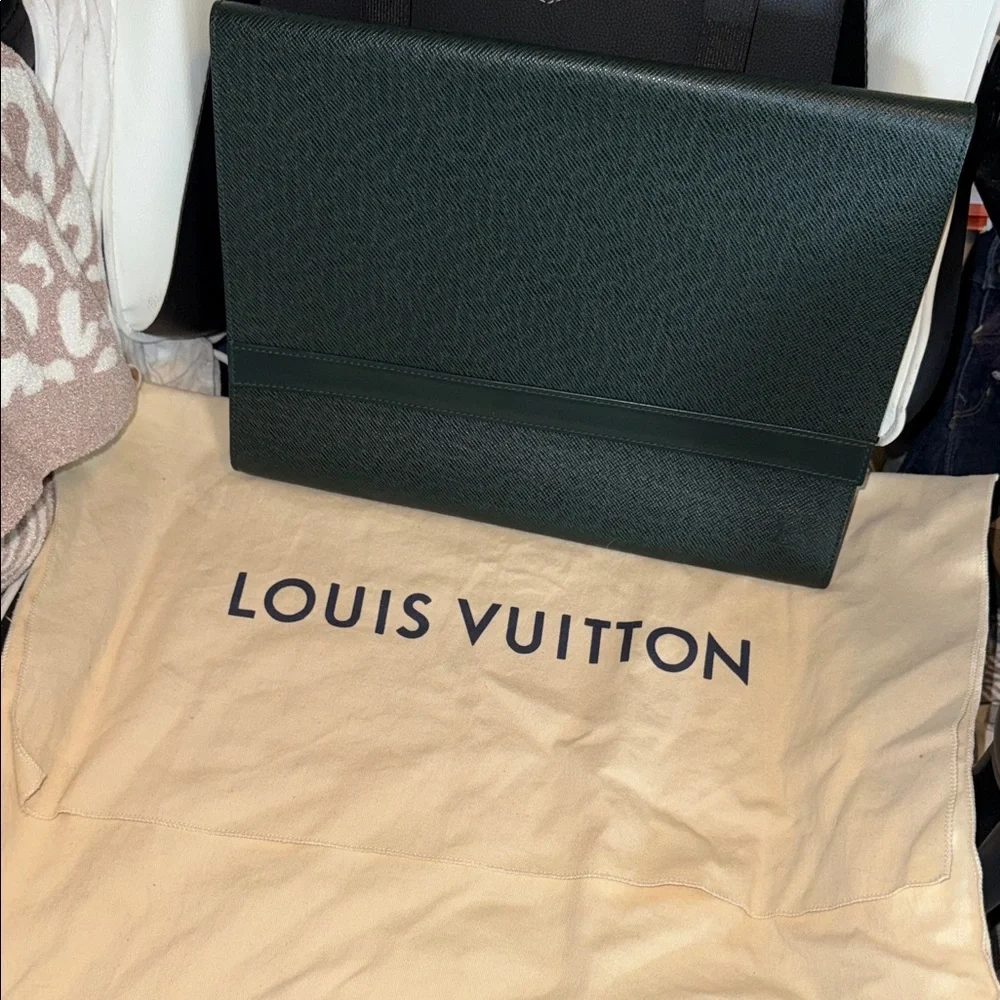 Louis Vuitton Dark Green Document Clutch Laptop Bag
